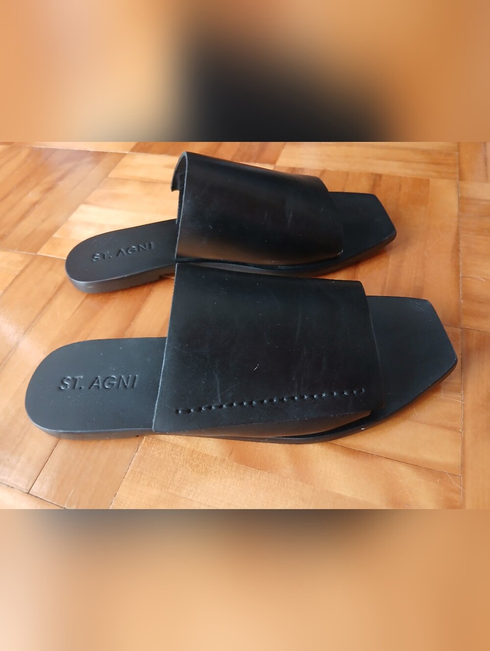 St. Agni Black Leather Slide Sandals .Size 36